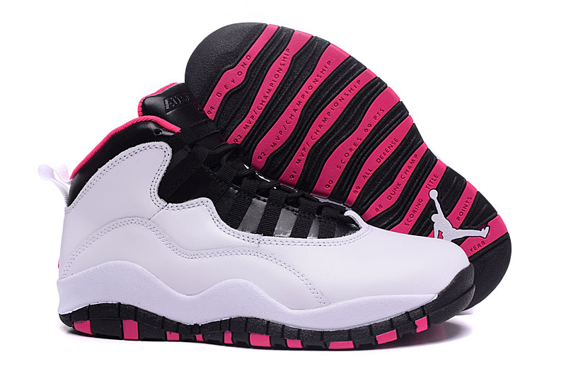 Women Air Jordan 10 White Black Pink Shoes - Click Image to Close